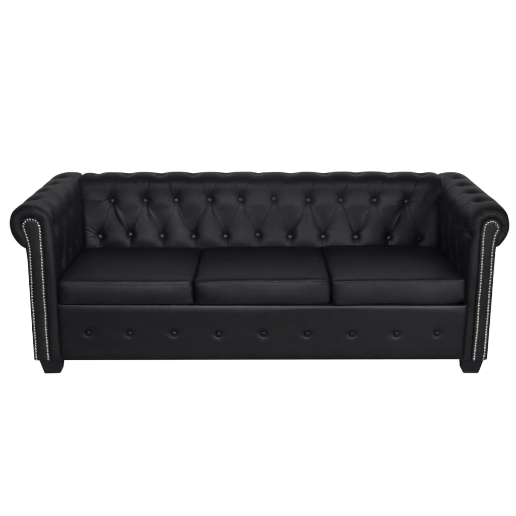 Chesterfield-Sofa 3-Sitzer Kunstleder Schwarz