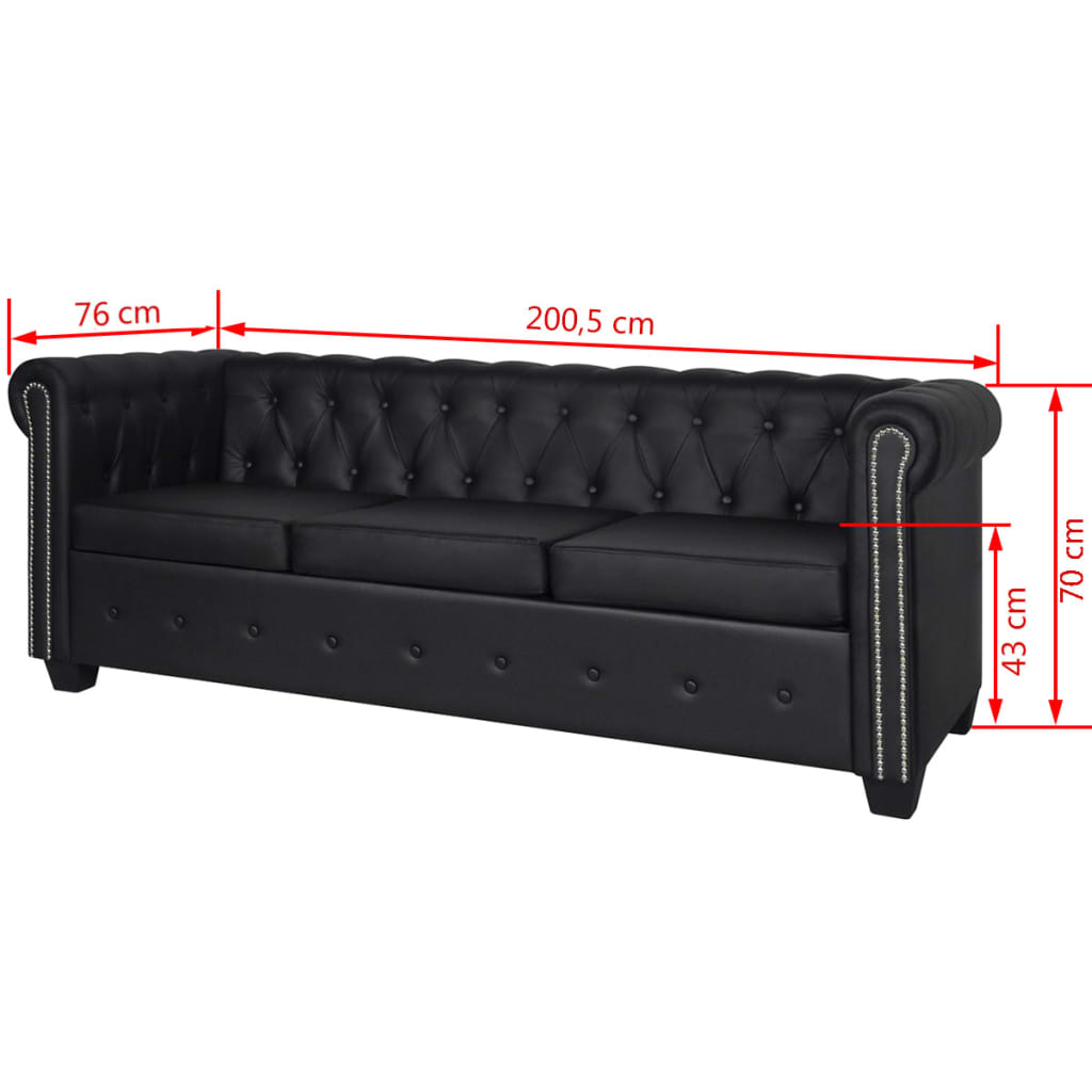 Chesterfield-Sofa 3-Sitzer Kunstleder Schwarz