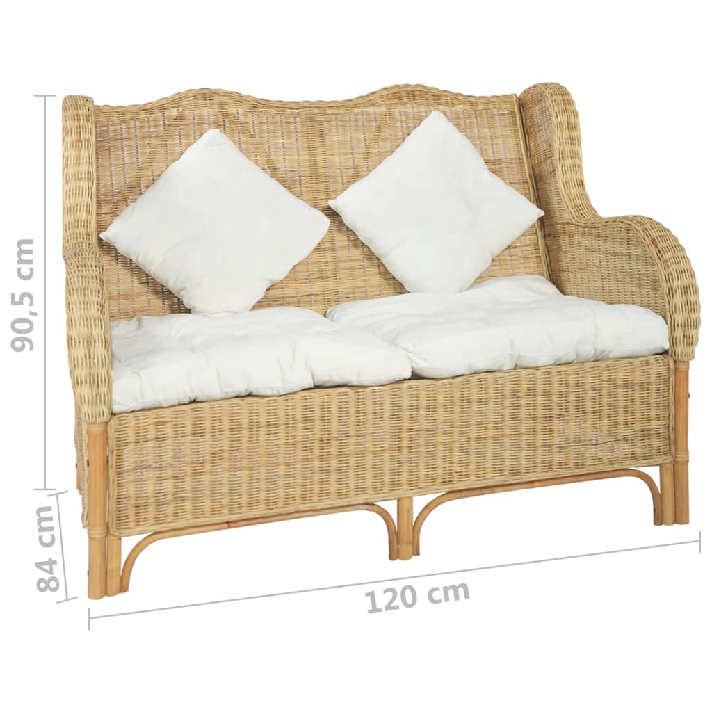 2-Sitzer-Sofa Natur Rattan und Leinen