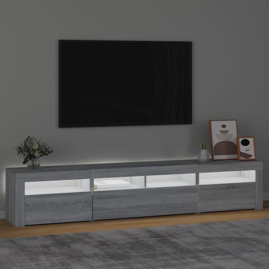 TV-Schrank mit LED-Leuchten Grau Sonoma 210x35x40 cm