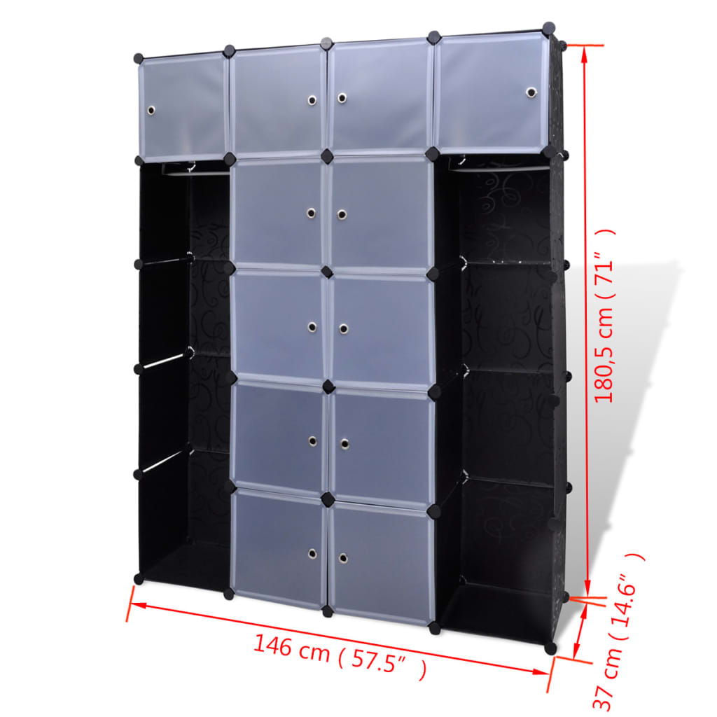 Modularer Schrank mit 14 Fächern schwarz/weiß 37x146x180,5cm