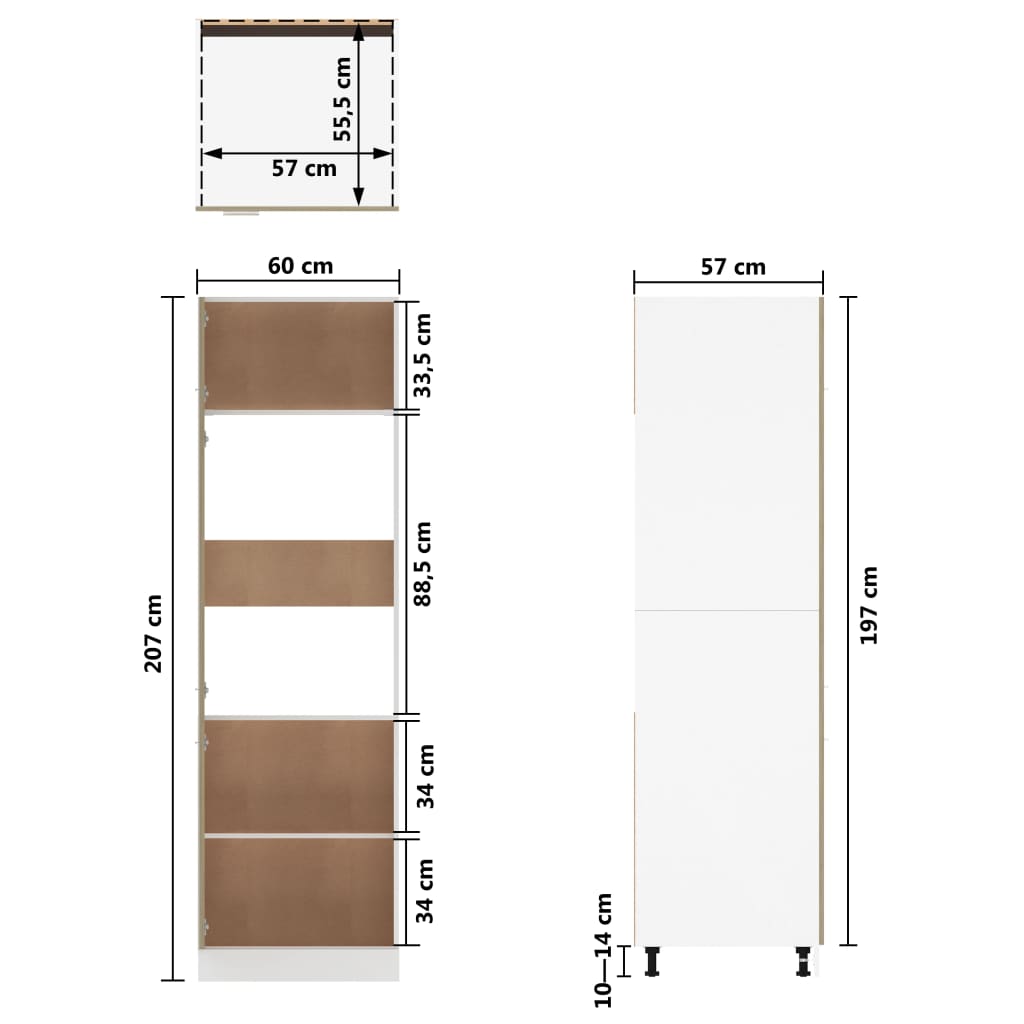 Kühlumbauschrank Sonoma-Eiche 60x57x207 cm Holzwerkstoff