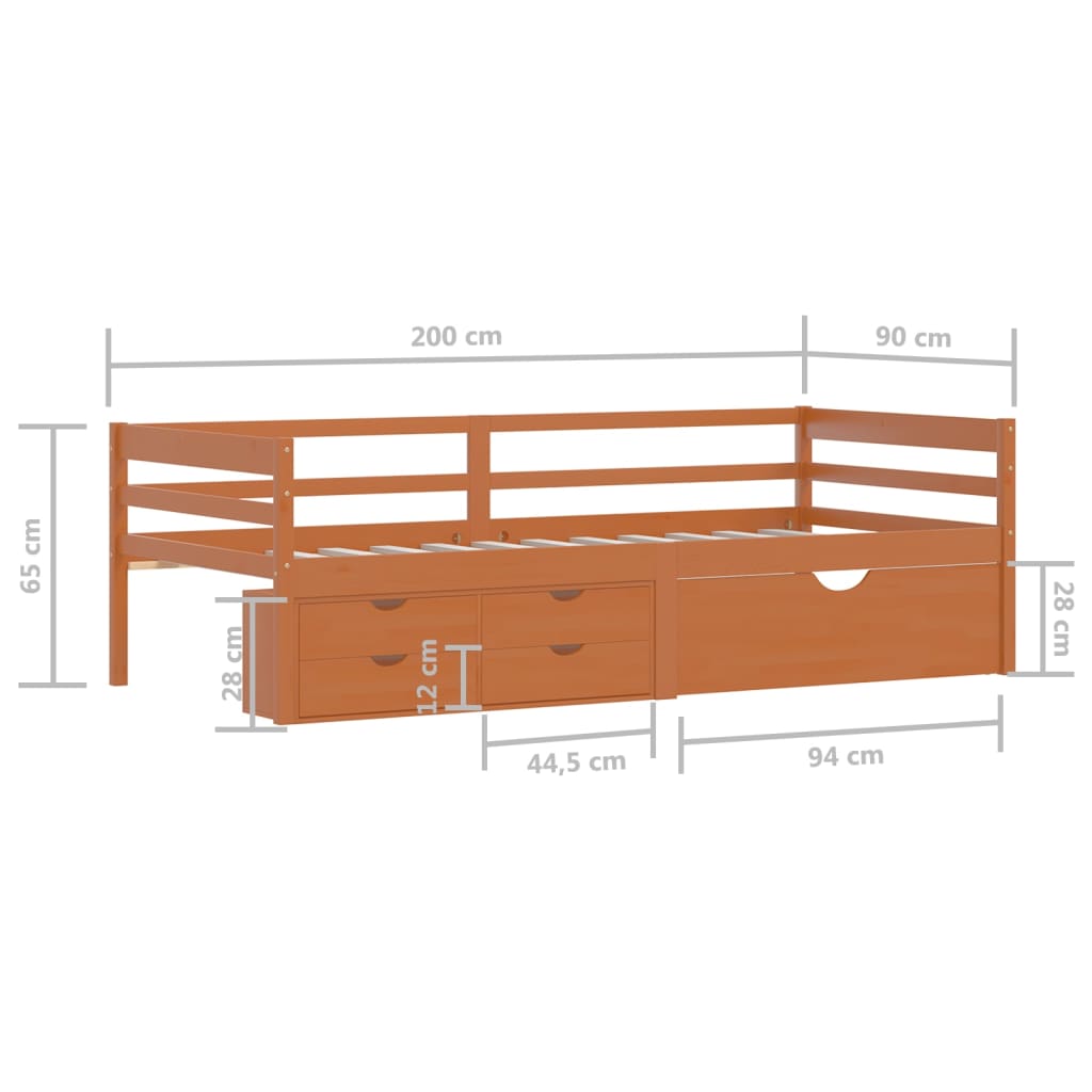Massivholzbett mit Schubladen Honigbraun Kiefer 90x200 cm