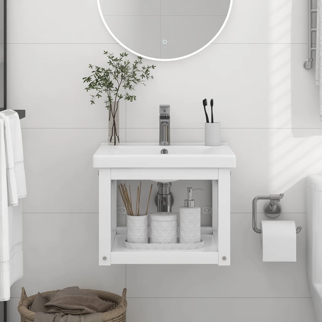 Badezimmer Wand-Waschtischgestell Weiß 40x38x31 cm Eisen