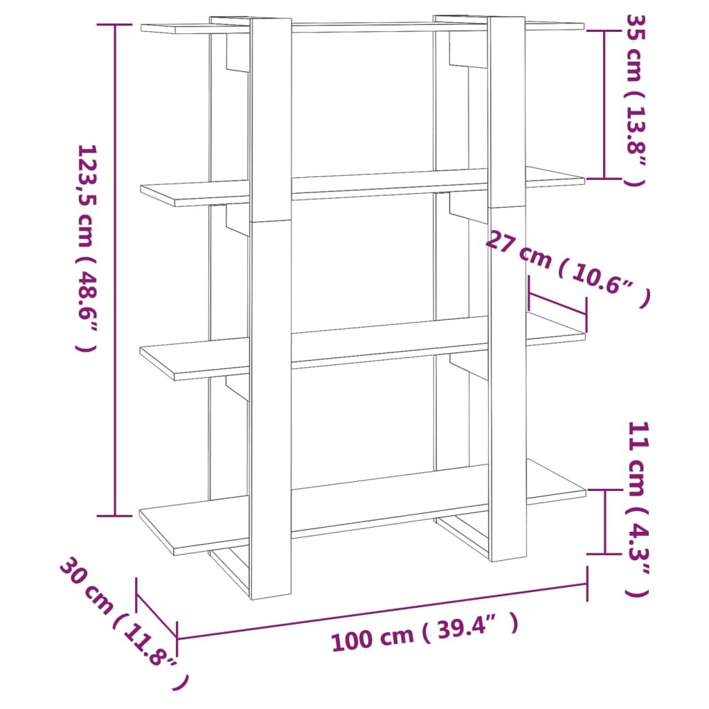 Bücherregal/Raumteiler Weiß 100x30x123,5 cm