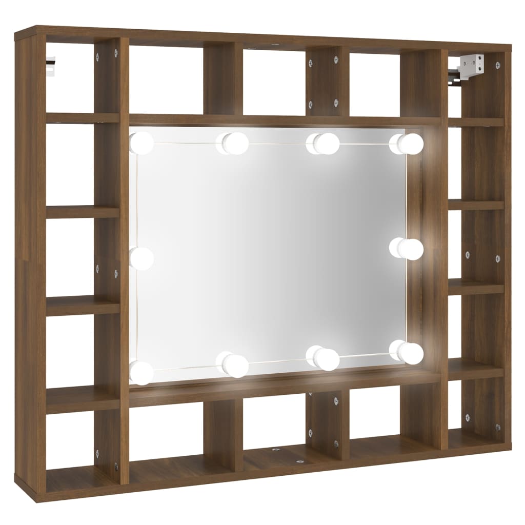 Spiegelschrank mit LED Braun Eiche-Optik 91x15x76,5 cm