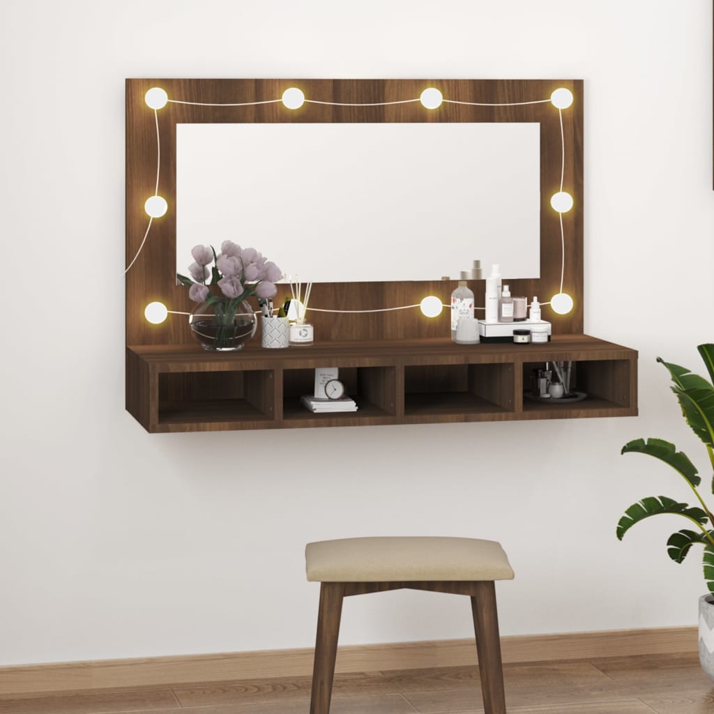 Spiegelschrank mit LED Braun Eiche-Optik 90x31,5x62 cm