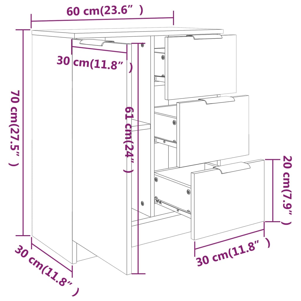 Sideboards 2 Stk. Braun Eichen-Optik 60x30x70 cm Holzwerkstoff