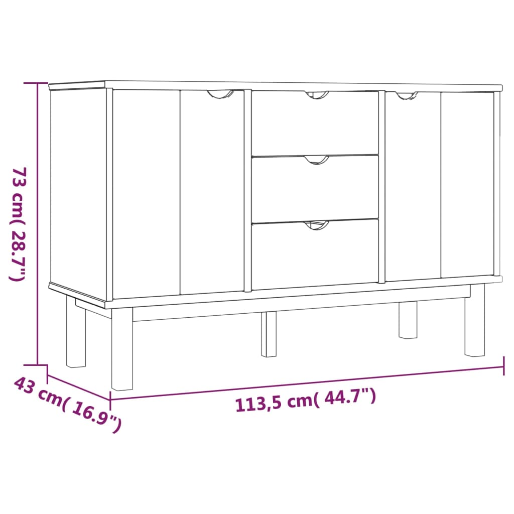 Sideboard Braun und Grau 113,5x43x73 cm Massivholz Kiefer