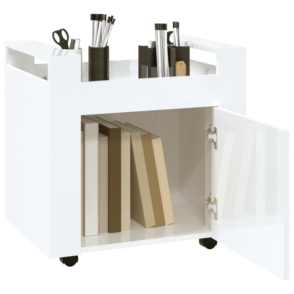 Bürowagen Hochglanz-Weiß 60x45x60 cm Holzwerkstoff