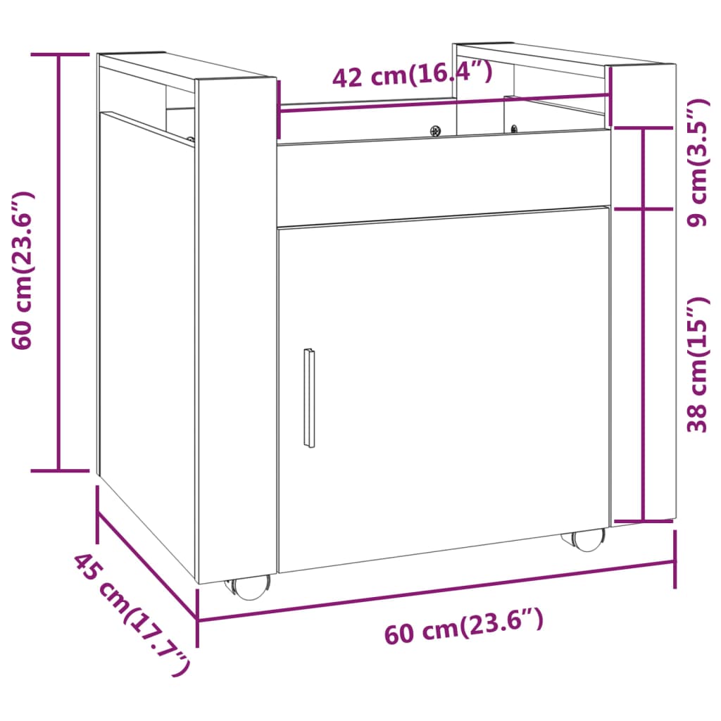 Bürowagen Grau Sonoma 60x45x60 cm Holzwerkstoff