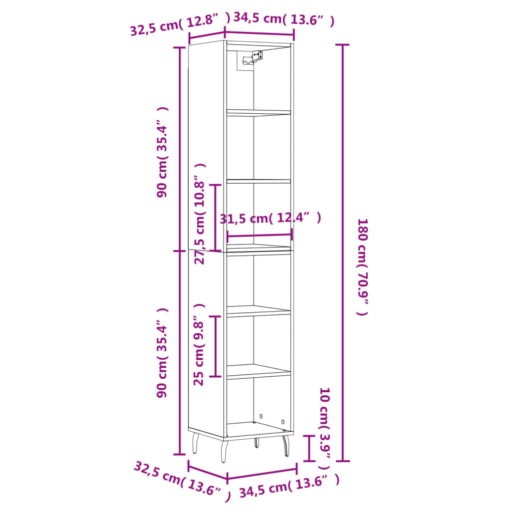Highboard Betongrau 34,5x32,5x180 cm Holzwerkstoff