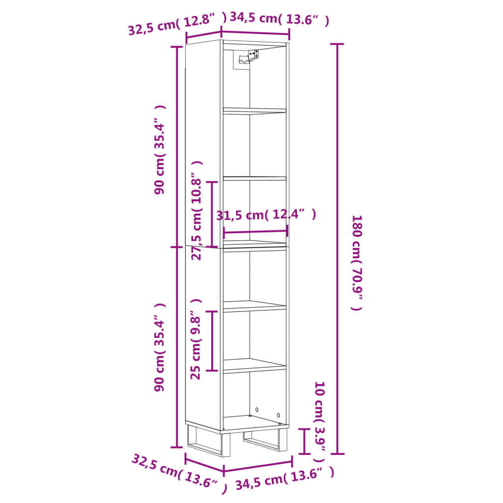 Highboard Räuchereiche 34,5x32,5x180 cm Holzwerkstoff